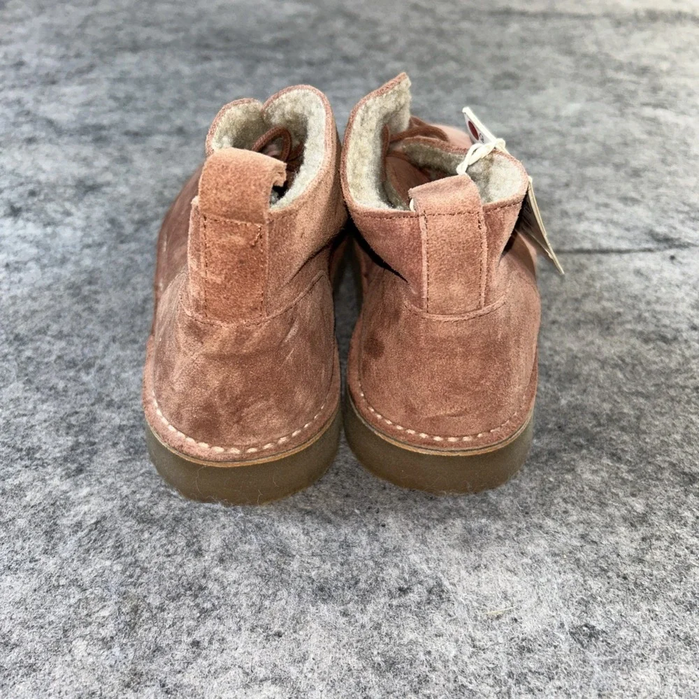 New Zara Girls Sherpa Lined Split Leather Ankle Booties  37/5 Rose Pink